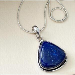 925 Sterling Silver blue Lapis Lazuli necklace Pendant gemstone womens jewelry